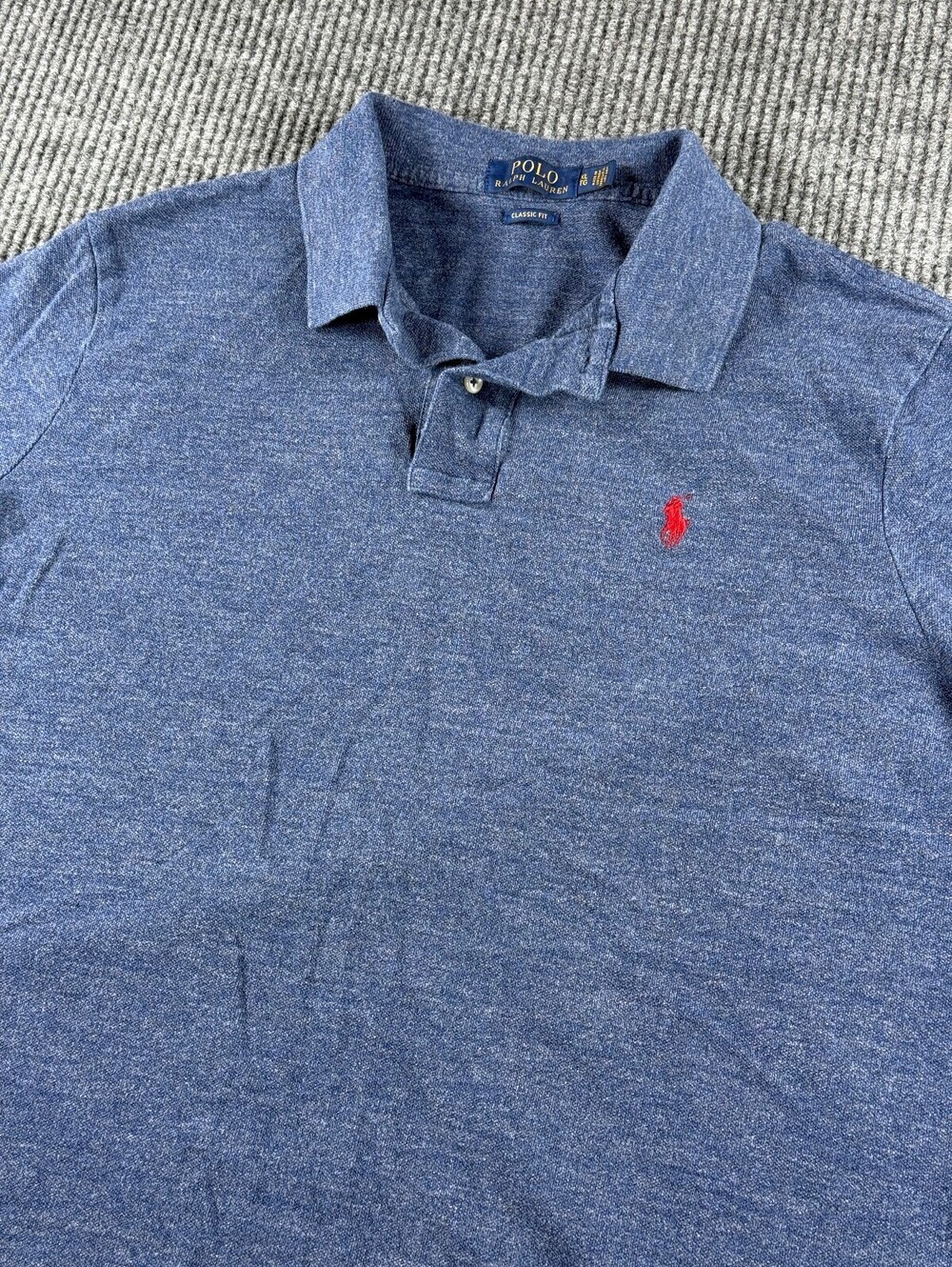 Polo Ralph Lauren Polo Mens XL Classic Fit Heathered Navy Short Sleeve Red Pony